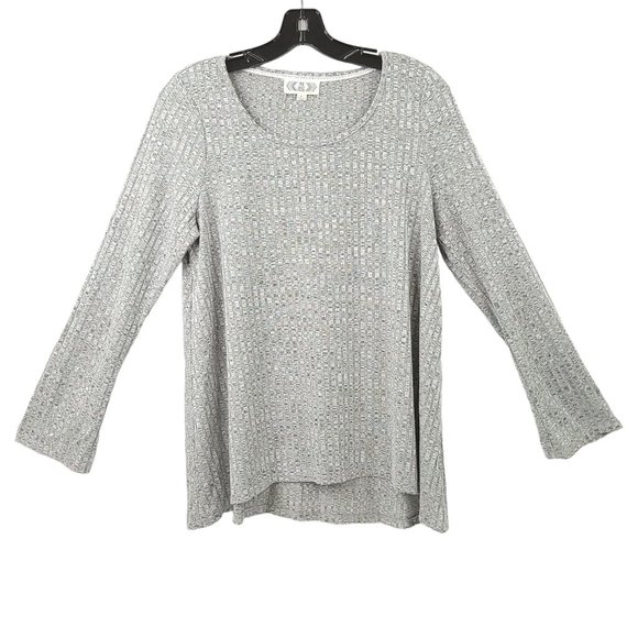 Pink Rose Pullover Knit Top Sweater Womens Size L Gray Long Sleeve Round Neck - Picture 1 of 15